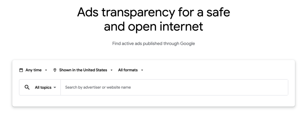 image of the Google Ads transparency center